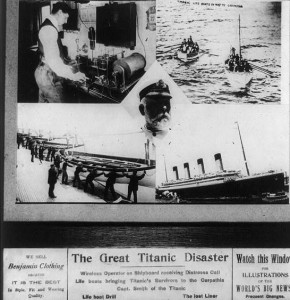 The sinking of the great ocean liner "Titanic" was headline news for months in 1912.  But gradually, people's thoiughts moved on to other things.  (Library of Congress)