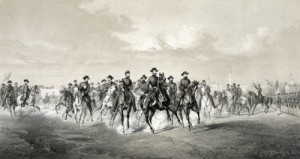 General Sherman and his men approach Savannah after a scorched-earth march across Georgia.  He did not destroy the beautiful city, however, but presented it to President Lincoln as a Christmas present. (Library of Congress)