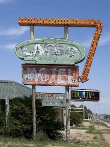 Even the amenity of color TV couldn't keep this old place along U.S. 66 in business.  (Carol M. Highsmith)