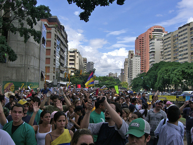 The quest for free speech continues worldwide.  This crowd in Caracas, Venezuela, was protesting the closure of television station whose coverage angered the ruling regime.  (andresAZP, Flickr Creative Commons)