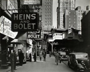 This is "Radio Row," photographed in 1936.  That entire neighborhood, and more, would be subsumed by the World Trade Center towers when they rose in the 1970s.  (Works Progress Administration photograph)