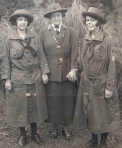 Juliette Low and two scouts, about 1914.  I hope it was winter in Savannah when this was taken!  (Wikipedia Commons)