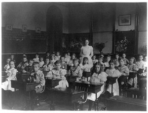 This wasn't MY classroom, for this photo preceded me in school by half a century, but it shows a typical class setting.  (Frances Benjamin Johnston, Library of Conress Photo)