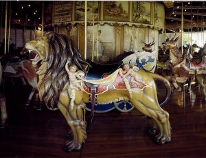 This carousel lion, and the rest of the merry-go-round, in Kit Carson County, Colorado, was made in Philadelphia.  (Carol M. Highsmith)