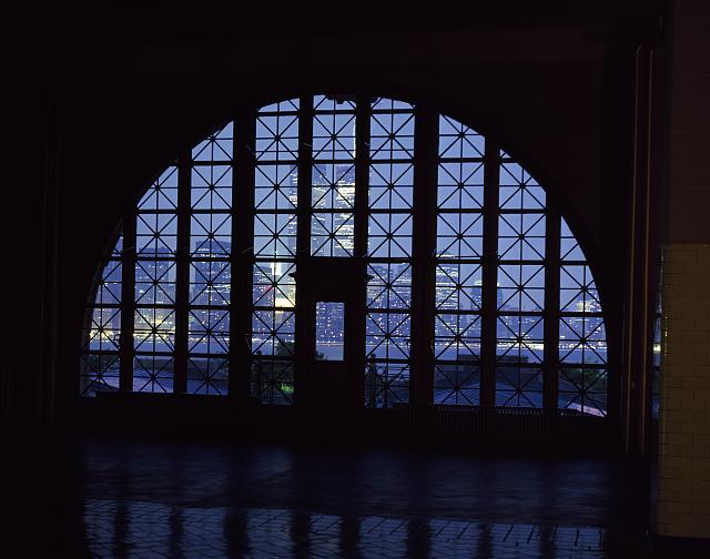 When Carol photographed this iconic Main Hall window, the World Trade Center's Twin Towers still stood in the distance.  (Carol M. Highsmith)