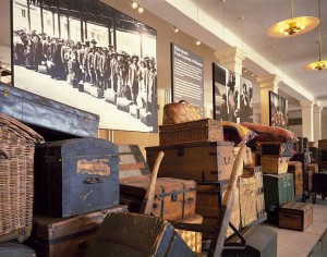 A display of immigrants' baggage at the immigrant museum.  (Carol M. Highsmith)