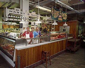 Ochs Bros.' butcher counter at Reading Terminal Market.  (Carol M. Highsmith)