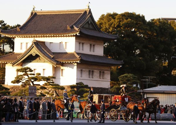 A horse-drawn carriage moves in front of the Imperial Palace after newly appointed U.S. ambassador to Japan, Kennedy presented her credentials to Japan's Emperor Akihito in Tokyo