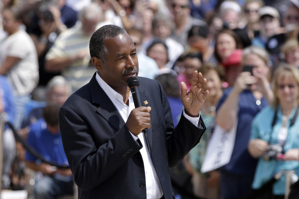 Republican presidential candidate Ben Carson speaks at a rally in Little Rock, Ark. on Aug. 27, 2015. (AP)