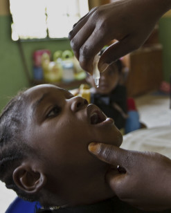 A volunteer health official immunizes a child against polio at a school in Nigeria's capital Abuja February 1, 2010. (REUTERS) 