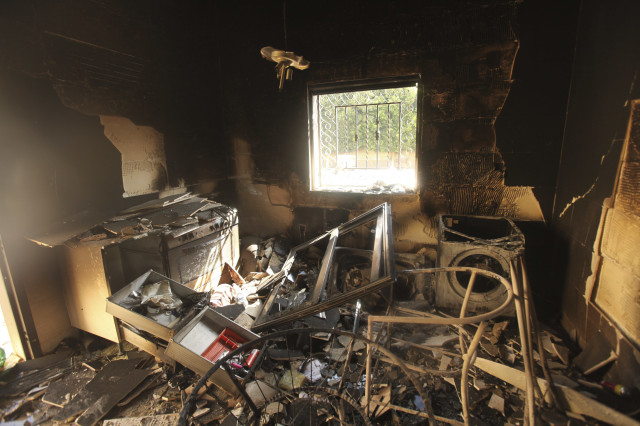 An interior view of the damage at the U.S. consulate, which was attacked by gunmen in Benghazi. Libya on Sept. 12, 2012. Christopher Stevens, the U.S. ambassador to Libya, and three embassy staff were killed. (Reuters)