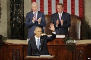 President Obama waves before giving his State of the Union address Jan. 20, 2015