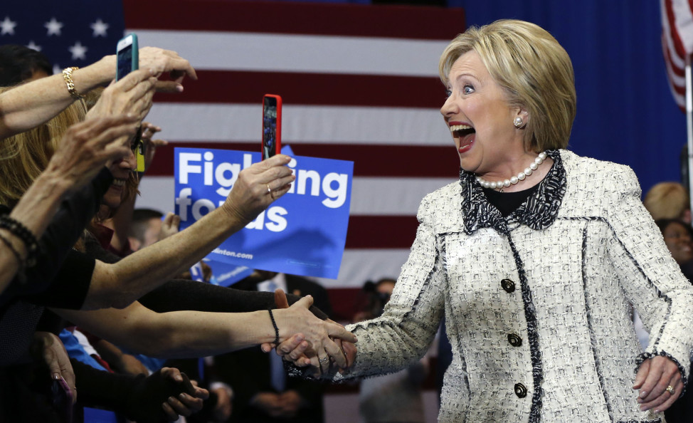 Democratic presidential candidate Hillary Clinton greets supporters after winning the South Carolina Democratic primary in Columbia, S.C., on Feb. 27, 2016. (AP) 