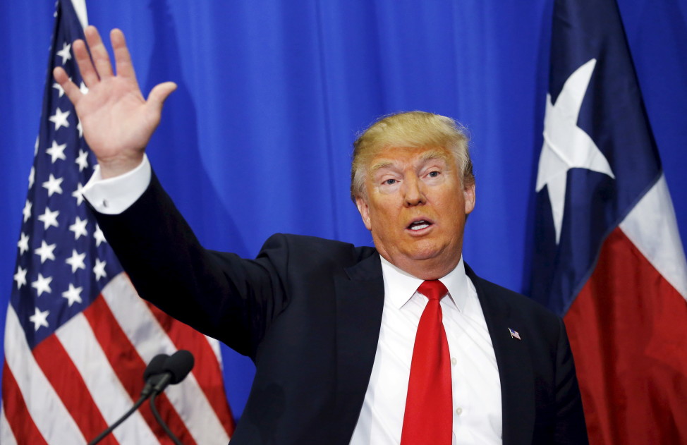 U.S. Republican presidential candidate Donald Trump speaks at a campaign rally in Fort Worth, TX Feb. 26, 2016.  REUTERS