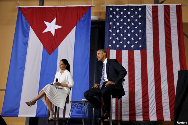 President Obama with American journalist Soledad O'Brien attends a meeting with entrepreneurs as part of his three-day visit to Cuba, in Havana, March 21, 2016.