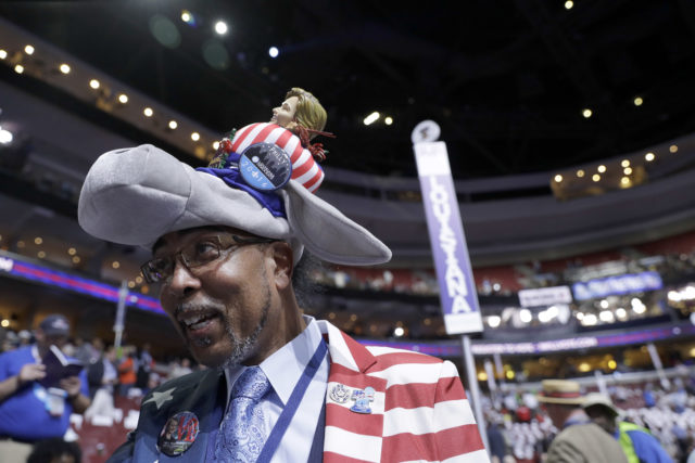 Delegate Rodney McFarland from Monroe, Louisiana, arrives at the Wells Fargo Arena before the start of the first day session of the Democratic National Convention in Philadelphia, Monday, July 25, 2016. (AP)