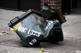 A view of a mangled construction toolbox, at the site of an explosion that occurred on Saturday night in the Chelsea neighborhood of New York. Numerous people were injured in blast. Sept. 18, 2016. (AP)