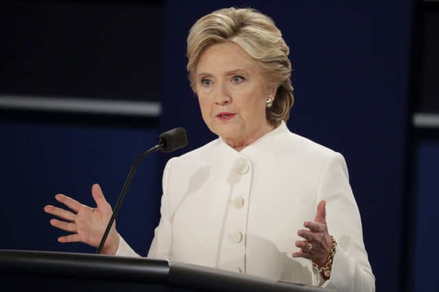 Democratic presidential nominee Hillary Clinton answers a question during the third presidential debate at UNLV in Las Vegas, Oct. 19, 2016. (AP) 