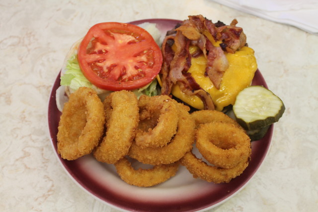 Classic diner fare: a bacon cheeseburger with onion rings served at the Tastee Diner in Bethesda, Maryland. 