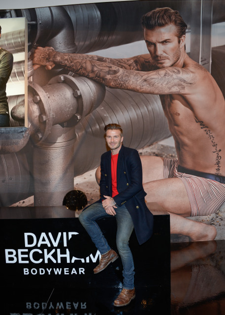 British soccer player and model David Beckham promotes his men's underwear line on Feb. 1, 2014, in New York. (AP Photo)O