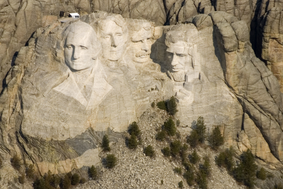 Mount Rushmore, a sculpture carved into the granite face of Mount Rushmore near Keystone, South Dakota, features the likenesses of U.S. Presidents George Washington, Thomas Jefferson, Theodore Roosevelt and Abraham Lincoln. (AP Photo)