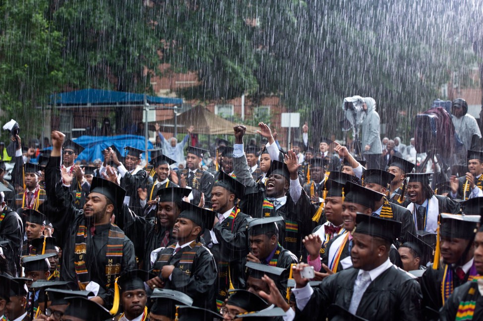 Georgia, May 19, 2013. Graduates cheering the President during a heavy downpour at Morehouse College in Atlanta. (Official White House Photo by Pete Souza)
