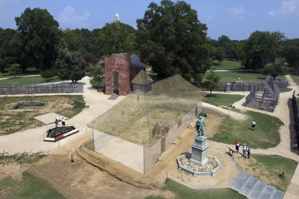 Digital reconstruction of the 1608 Church. (Courtesy of Jamestown Rediscovery Foundation, Preservation Virginia)