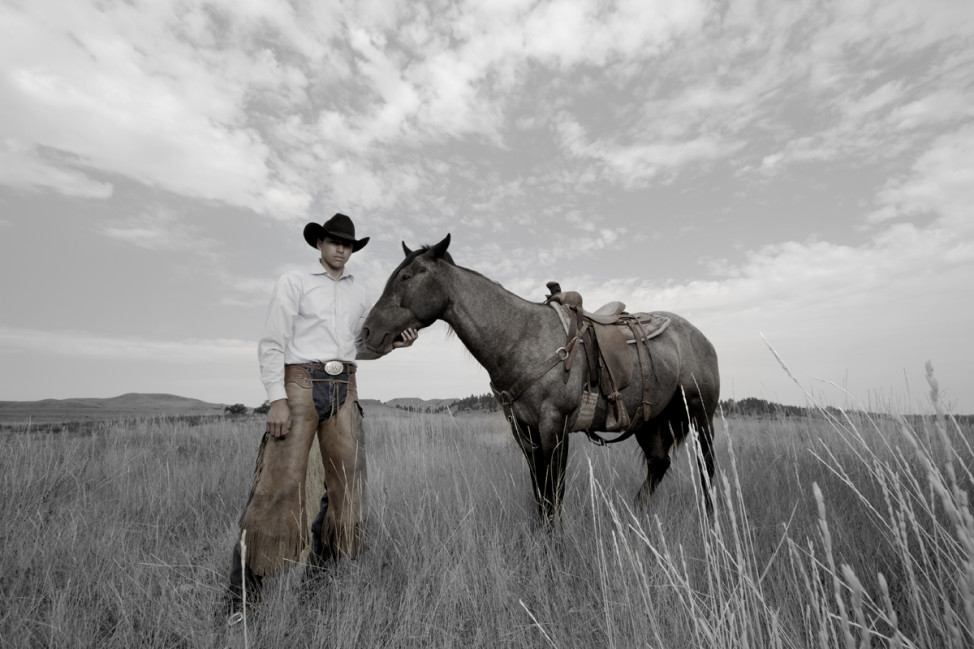 Industrial engineering student, Stephen Yellowtail, of the Crow Nation, at his family's cattle ranch in Montana. (Photo by Matika Wilbur) 