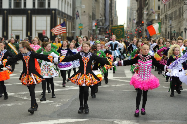 Young dancers participate in the 2014 St. Patrick's Day Parade in New York City. (Photo by Flickr user Diana Robinson via Creative Commons license)