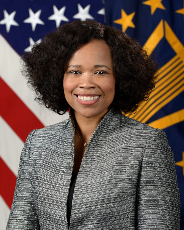 Dana White, Assistant to the Secretary of Defense for Public Affairs, poses for her official portrait in the Army portrait studio at the Pentagon in Arlington, Virginia, Apr 10, 2017. (U.S. Army photo by Monica King/Released)