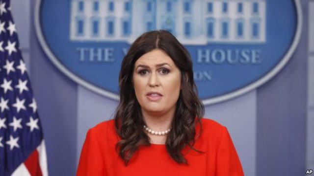 Deputy White House press secretary Sarah Huckabee Sanders speaks to members of the media in the Brady Press Briefing room of the White House in Washington, Friday, July 21, 2017. (AP Photo/Pablo Martinez Monsivais)