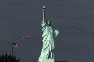 The Statue of Liberty is seen from this aerial view after Liberty Island was hit by Hurricane Sandy