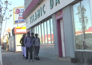 Young people leaving the Islamic Da’waah Center in St. Paul, Minnesota