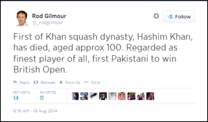 Rod Gilmour Tweet on Hashim Khan