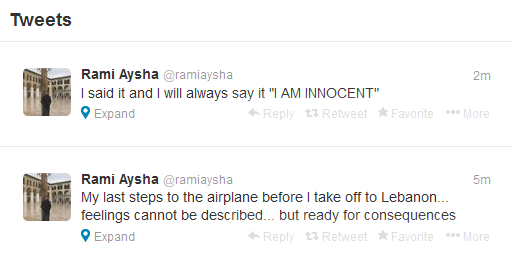 Aysha's last tweets before heading back to Lebanon from Thailand, Friday, December 6. Screen Grab.