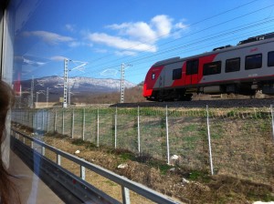 The long-awaited 'high speed train to the mountains' turned out to be just a modern, imported train traveling on a new rail line, at 30 km/hour. VOA Photo: James Brooke