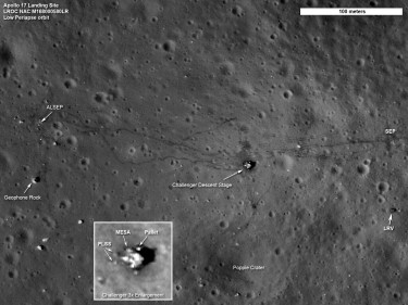 Apollo 17 landing site as seen by NASA's Lunar Reconnaissance Orbiter (Photo: NASA/Goddard/ASU)