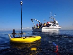 The team of Scripps Oceanography scientists will use a surfboard-sized Wave Glider from Liquid Robotics to relay real-time seismic data. (Photo: Liquid Robotics)