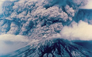 The Mt. St. Helens eruption of May 18, 1980, sent volcanic ash, steam, water, and debris to a height of 60,000 feet. About two-thirds of a cubic mile of material was ejected. In comparison, the Toba supereruption, one of the Earth's largest known eruptions, was ~1000 times more (Photo: Washington State Department of Natural Resources)