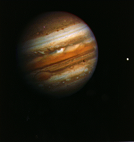 Jupiter and two moons (Photo: NASA/JPL)