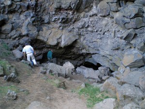 Microbes from within this lava tube on Newberry Crater in Oregon were cultured under conditions like those on Mars. (photo by Amy Smith, Oregon State University)