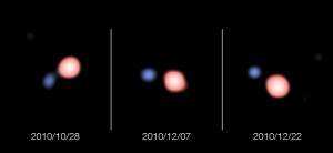 Vampire double star system SS Leporis The system consists of a red giant star orbiting a hotter companion. Note that the stars have been artificially colored to match their known temperatures. (Photo: ESO/PIONIER/IPAG)