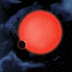 Artist's conception of exoplanet GJ1214b orbiting a red dwarf star 40 light-years from Earth (Photo: David A. Aguilar (CfA))