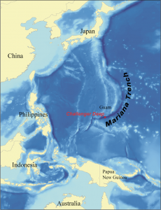 Map showing the location of the Challenger Deep in the Mariana Trench (Image: Karl Musser via Wikipedia Commons)