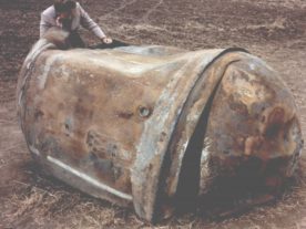 Delta 2nd Stage Stainless Steel Cylindrical Propellant Tank; landed in Georgetown, TX (Photo: NASA Orbital Debris Program Office)