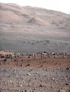 Up close is the gravelly area around the Curiosity’s landing site in Gale Crater, in the distance is Mt. Sharp. (Photo: NASA/JPL-Caltech/MSSS)