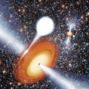 Artist's conception of black hole in globular cluster. (Image: Benjamin de Bivort; Strader, et al.; NRAO/AUI/NSF)