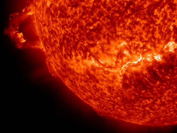 NASA's Solar Dynamic Observatory (SDO) was snapping pictures of the Sun recently when it erupted with two prominence eruptions, one after the other over a four-hour period.  Fortunately the expanding particle clouds heading into space weren’t directed at Earth.  (Photo: NASA)