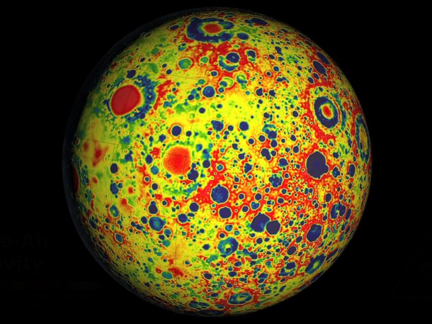 This is a map of the moon's gravity field as measured by NASA's Gravity Recovery and Interior Laboratory (GRAIL). The two spacecraft that carried out the GRAIL mission was recently crashed into the surface of the Moon by the US space agency. (Image: NASA/JPL-Caltech/MIT/GSFC)