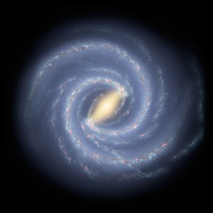 This artist's concept illustrates the new view of the Milky Way. Scientists have discovered that the Milky Way's elegant spiral structure is dominated by just two arms wrapping off the ends of a central bar of stars. Previously, our galaxy was thought to possess four major arms. (Image: NASA)